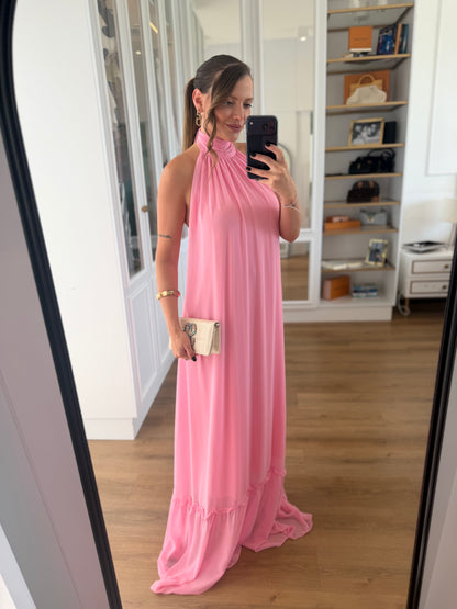 Vestido Gola Alta e Detalhe Gola