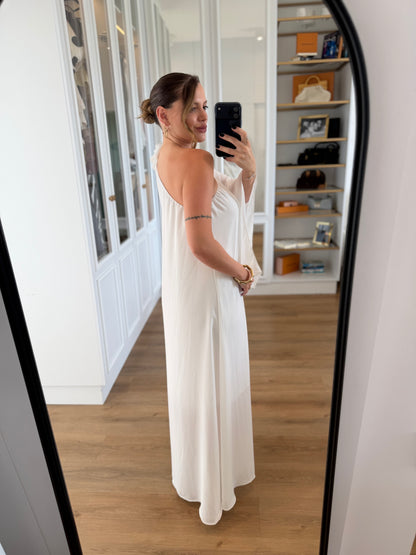 Vestido Longo Um Ombro Só com Manga Fluida
