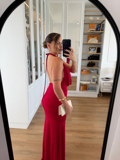 Vestido Longo Frente Única Decote Degagê Elegante