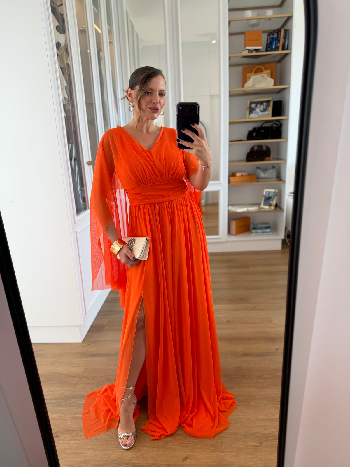 Vestido Longo em Tule com fenda