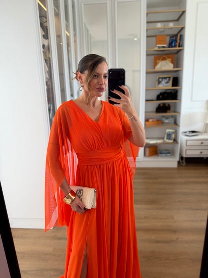 Vestido Longo em Tule com fenda