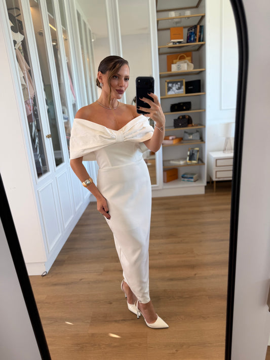 Vestido Midi  Ombro a Ombro com Laço Estruturado