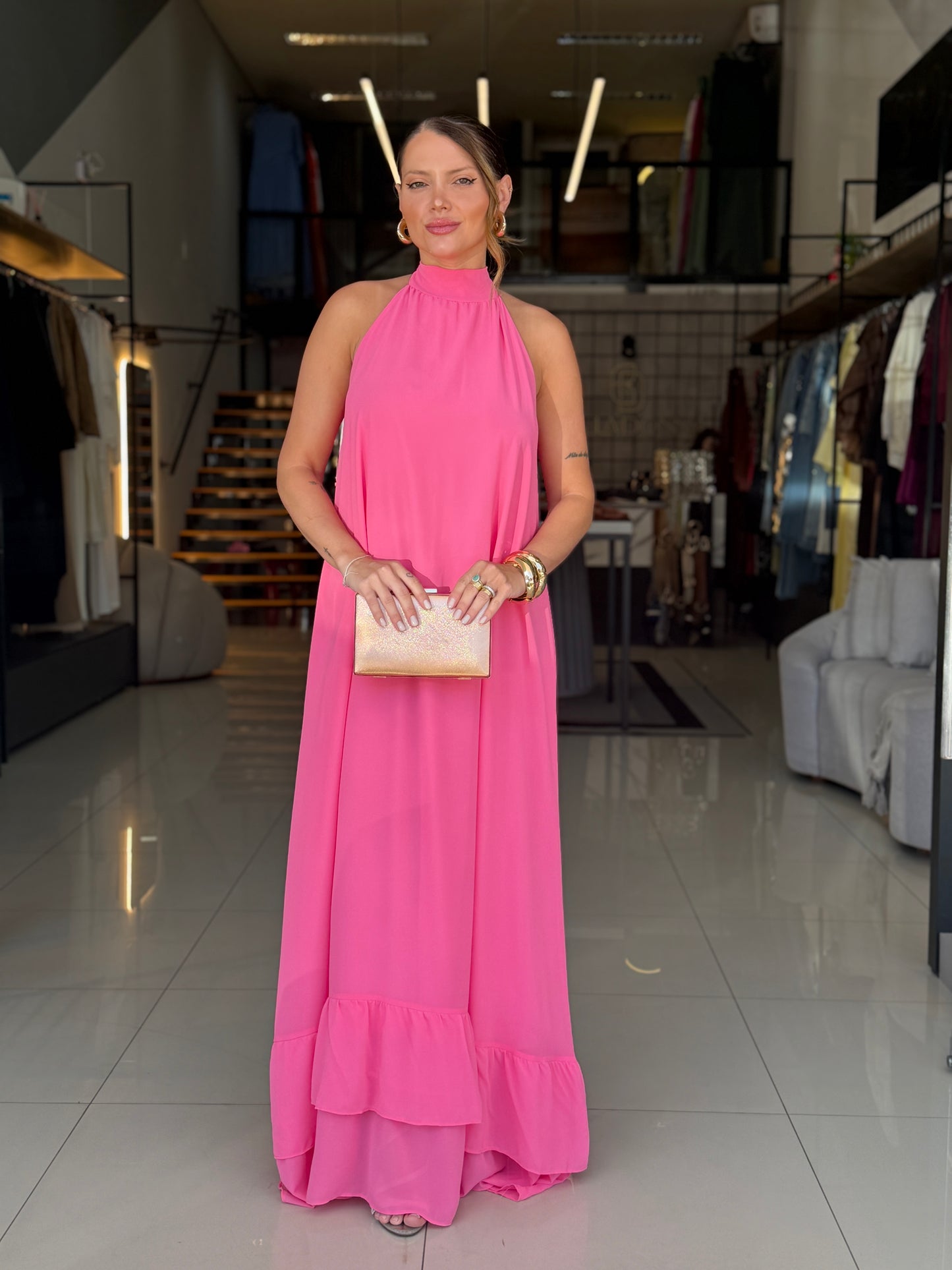 Vestido Gola Caimento Fluído