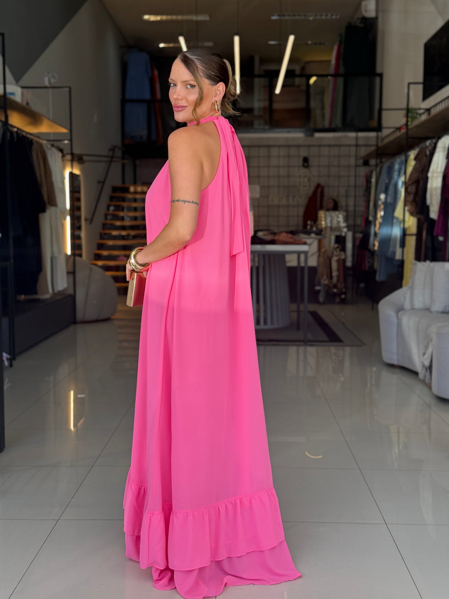 Vestido Gola Caimento Fluído