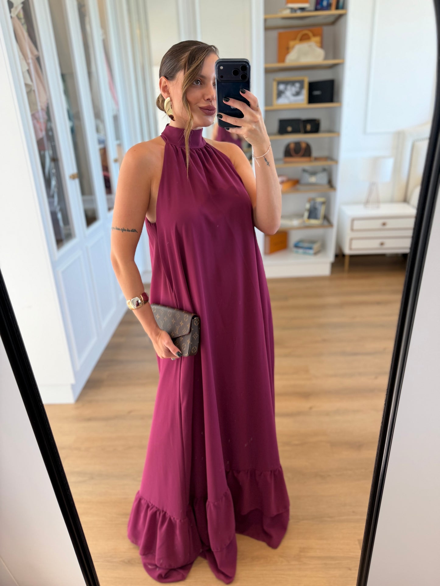 Vestido Sofia Frente Única com Babado na Barra