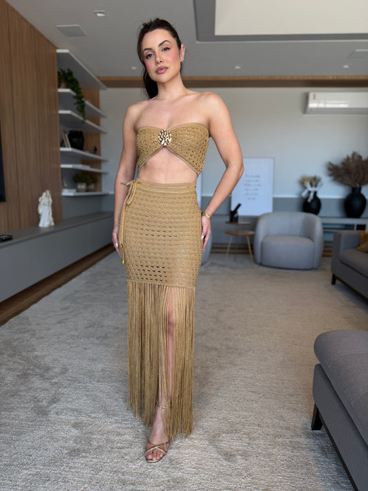 Conjunto Crochê Franjas com Top Tomara que Caia