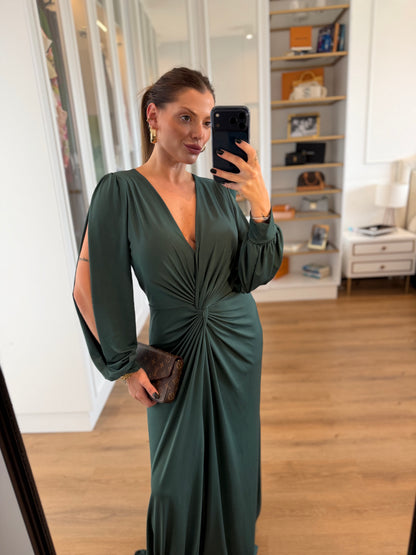 Vestido Karina com Drapeado Frontal Manga Longa