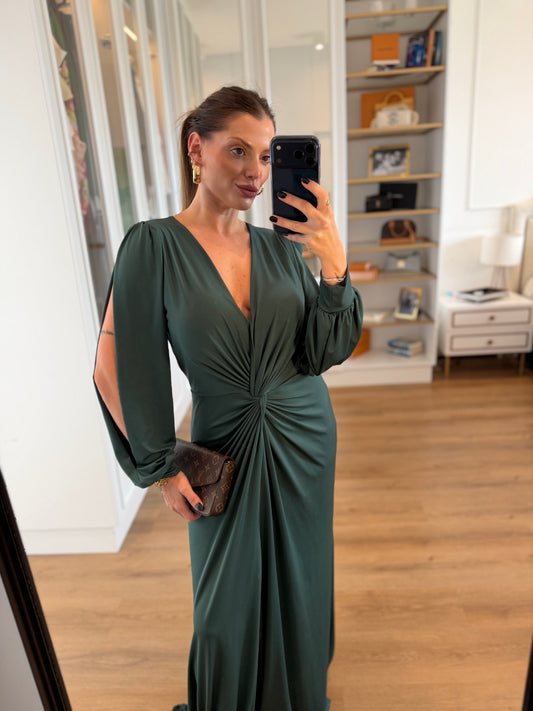 Vestido Karina com Drapeado Frontal Manga Longa
