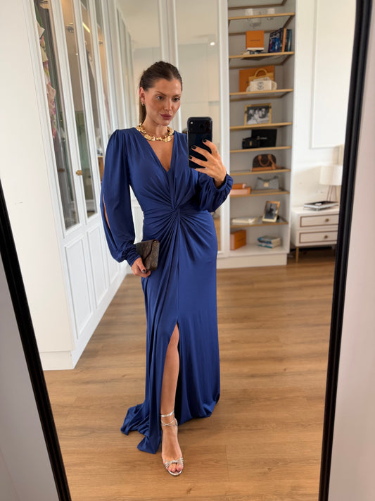 Vestido Karina com Drapeado Frontal Manga Longa