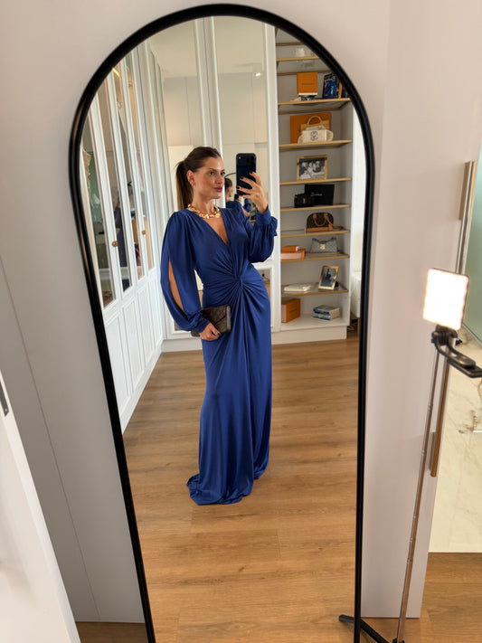 Vestido Karina com Drapeado Frontal Manga Longa