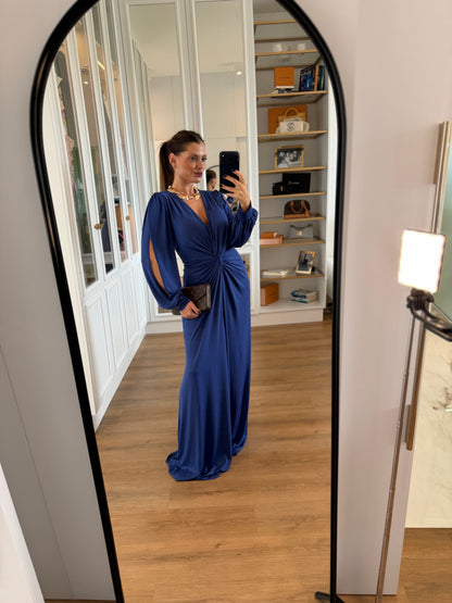 Vestido Karina com Drapeado Frontal Manga Longa