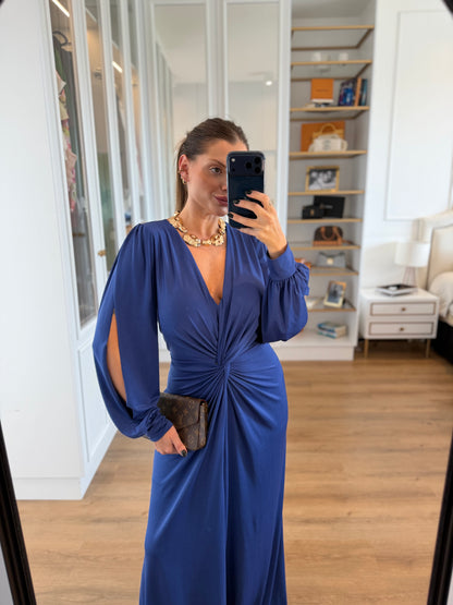 Vestido Karina com Drapeado Frontal Manga Longa