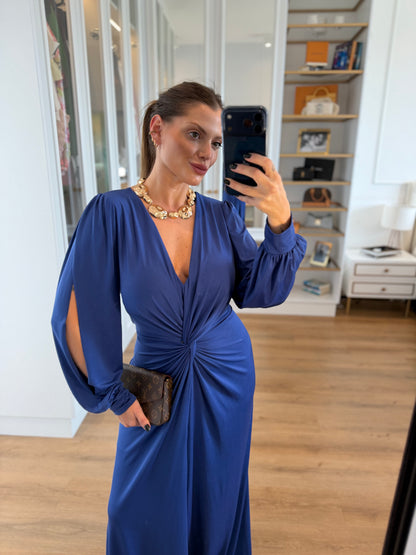 Vestido Karina com Drapeado Frontal Manga Longa