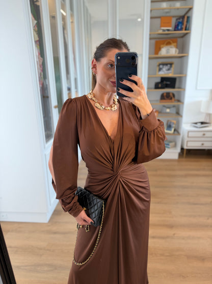 Vestido Karina com Drapeado Frontal Manga Longa