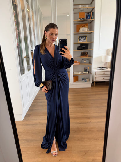 Vestido Karina com Drapeado Frontal Manga Longa