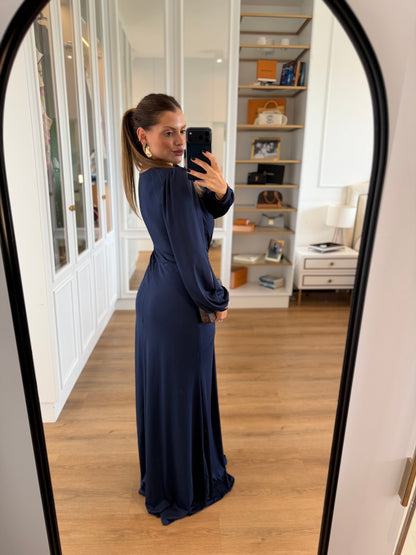Vestido Karina com Drapeado Frontal Manga Longa