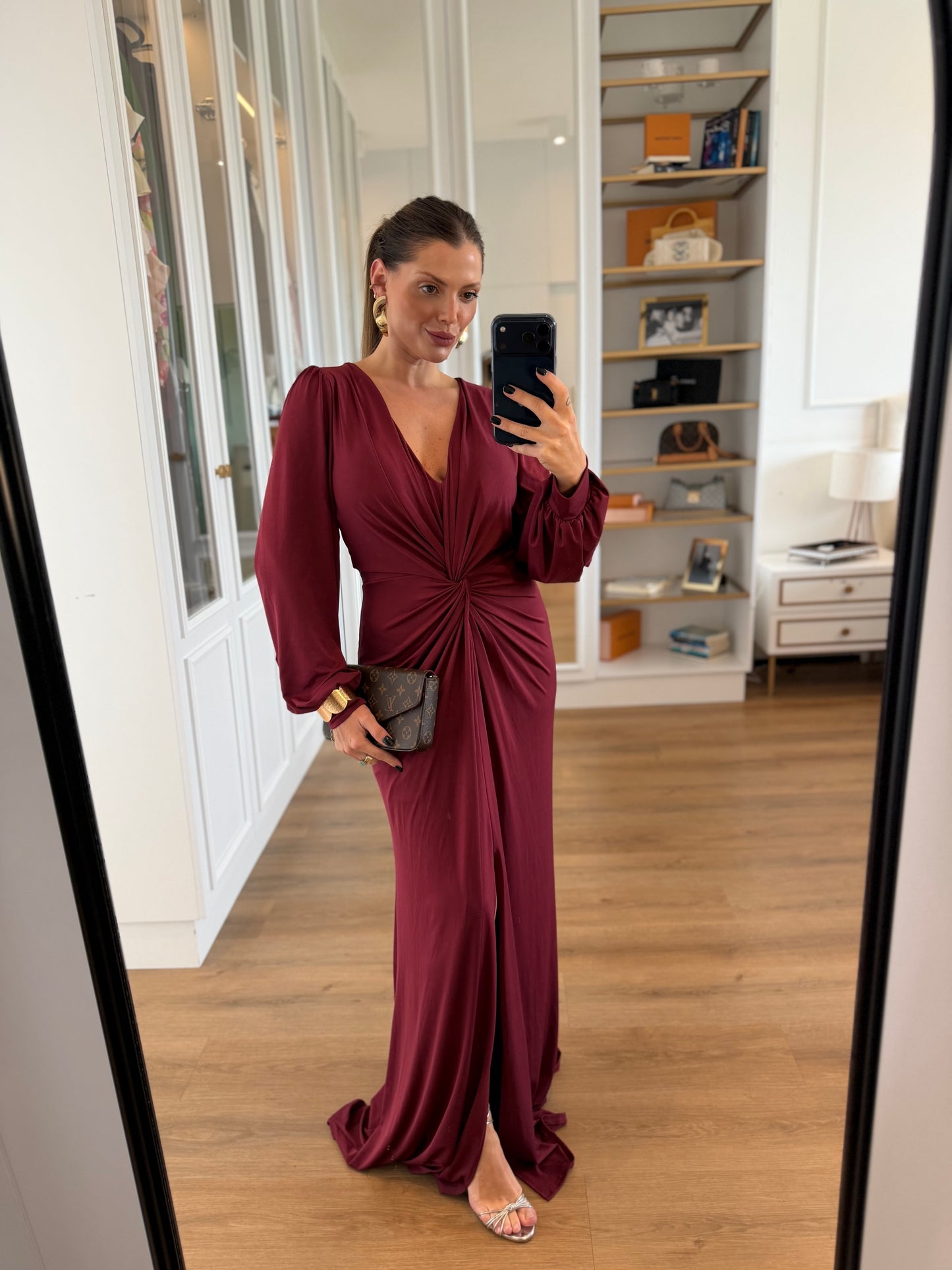 Vestido Karina com Drapeado Frontal Manga Longa