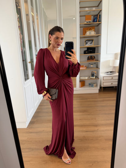 Vestido Karina com Drapeado Frontal Manga Longa