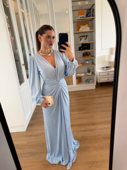 Vestido Karina com Drapeado Frontal Manga Longa