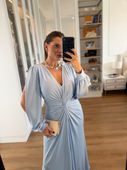 Vestido Karina com Drapeado Frontal Manga Longa