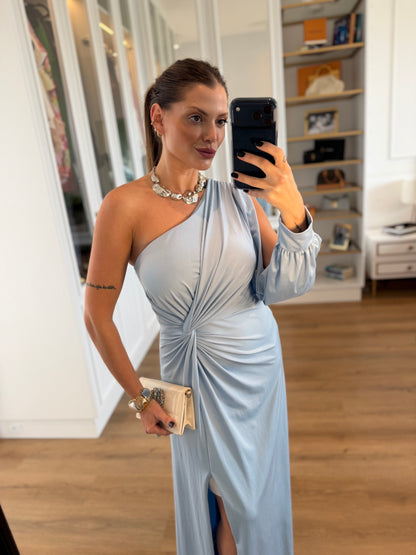 Vestido Karina Um Ombro Só com Manga longa