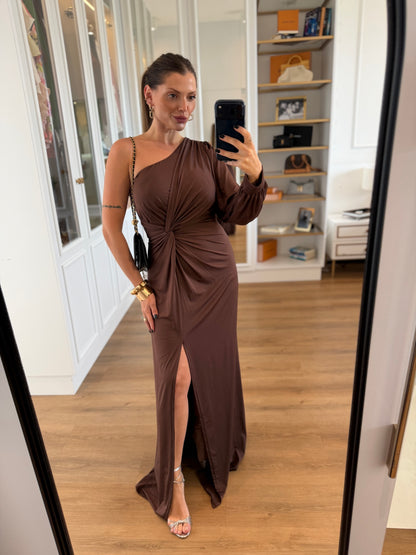 Vestido Karina Um Ombro Só com Manga longa