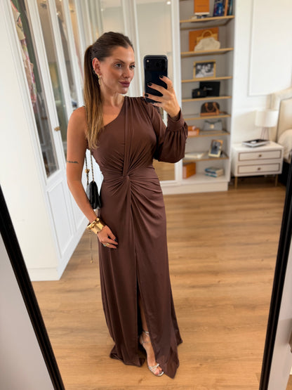 Vestido Karina Um Ombro Só com Manga longa