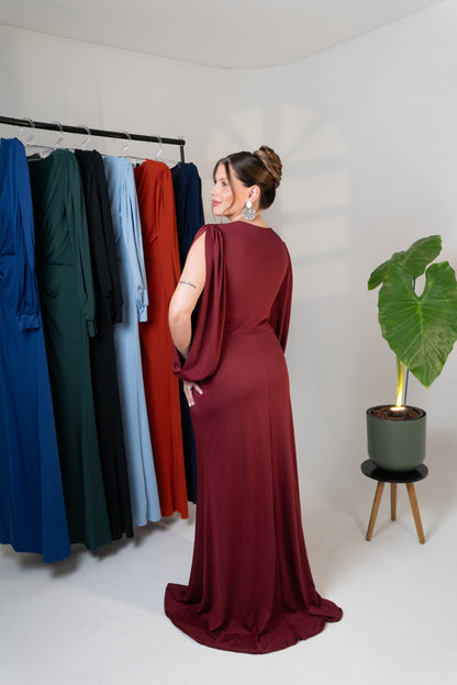 Vestido Karina com Drapeado Frontal Manga Longa