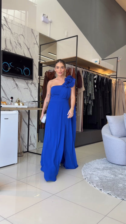 Vestido Um Ombro detalhe Flor