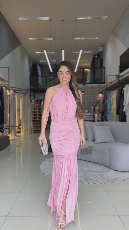 Vestido Frente Única e Drapeado Quadril