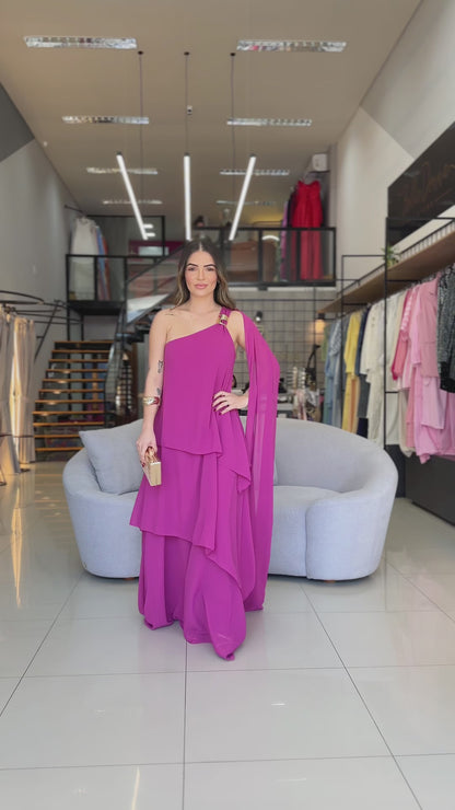 Vestido Longo Fluido de Um Ombro Só