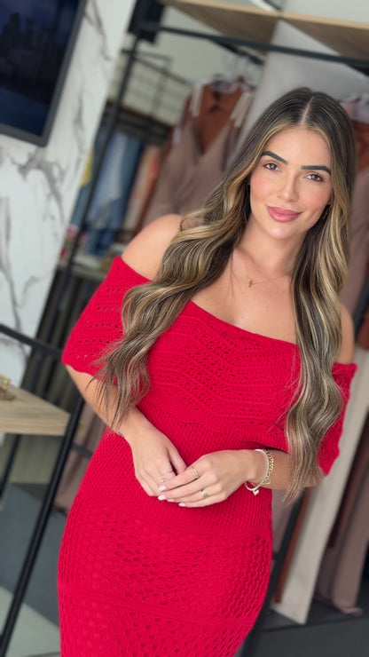 Vestido Longo em Crochê Ombro a Ombro