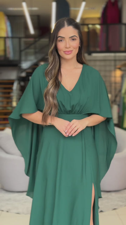 Vestido Longo com Fenda detalhe Manga
