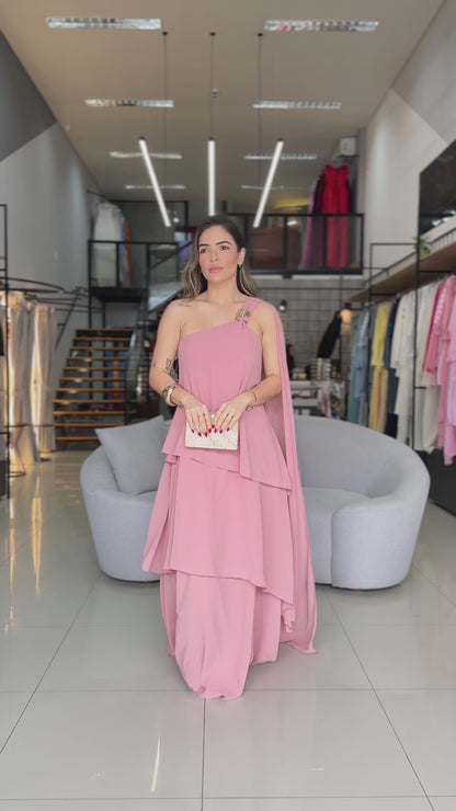 Vestido Longo Fluido de Um Ombro Só