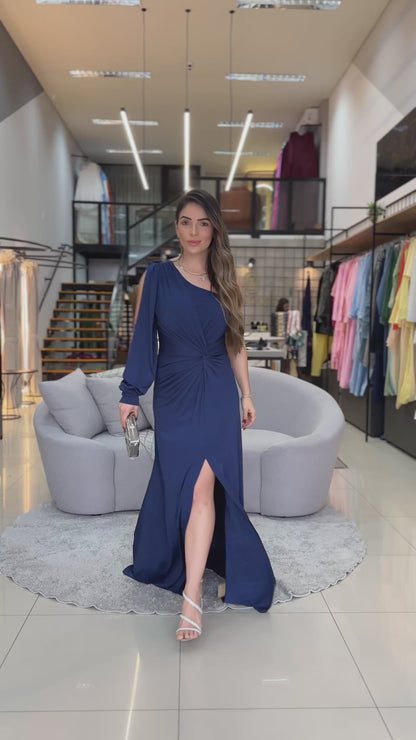 Vestido Karina Um Ombro Só com Manga longa