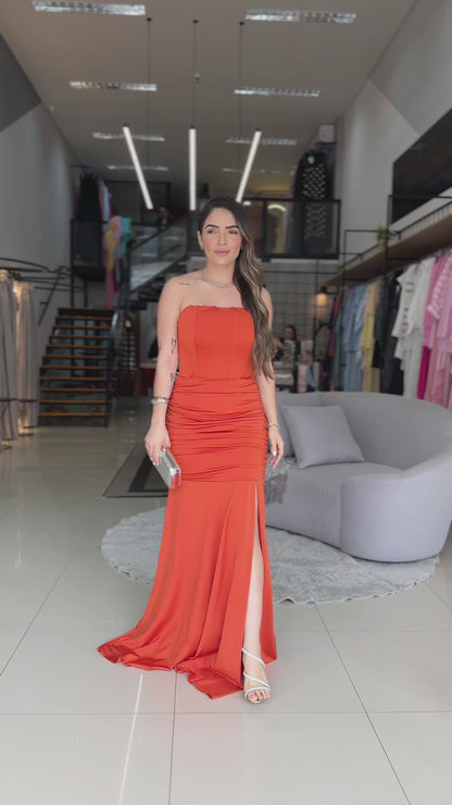 Vestido Longo Tomara que Caia Corset e Fenda
