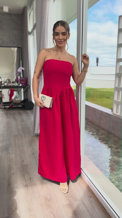 Vestido longo Tomara que Caia Recorte cintura baixa