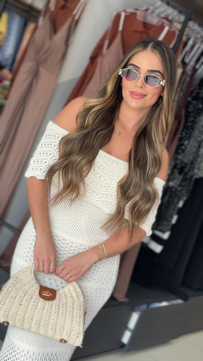 Vestido Longo em Crochê Ombro a Ombro
