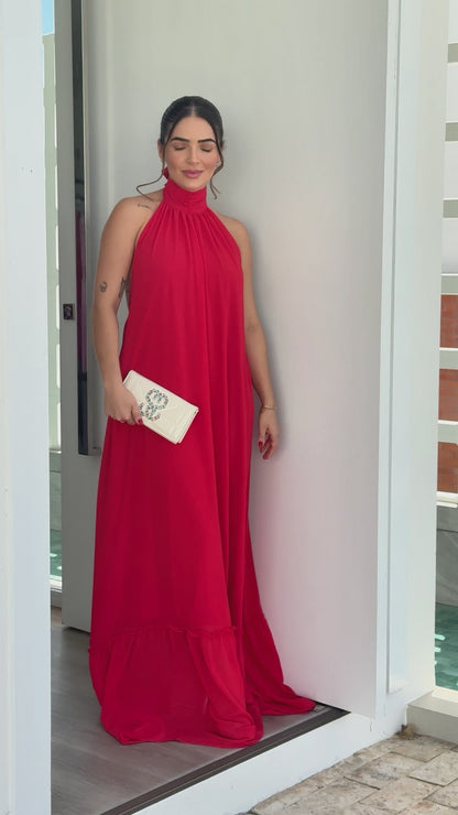 Vestido Gola Alta e Detalhe Gola